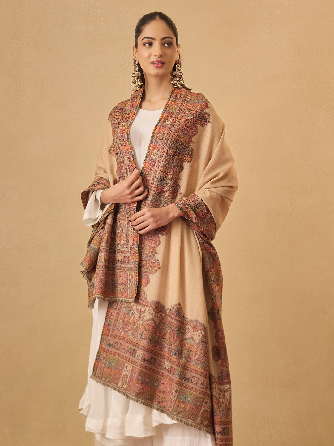 Pashmoda Women Arcadia Borders Kashmiri Jamawar Woven Shawl (Size: 101X203 CM)