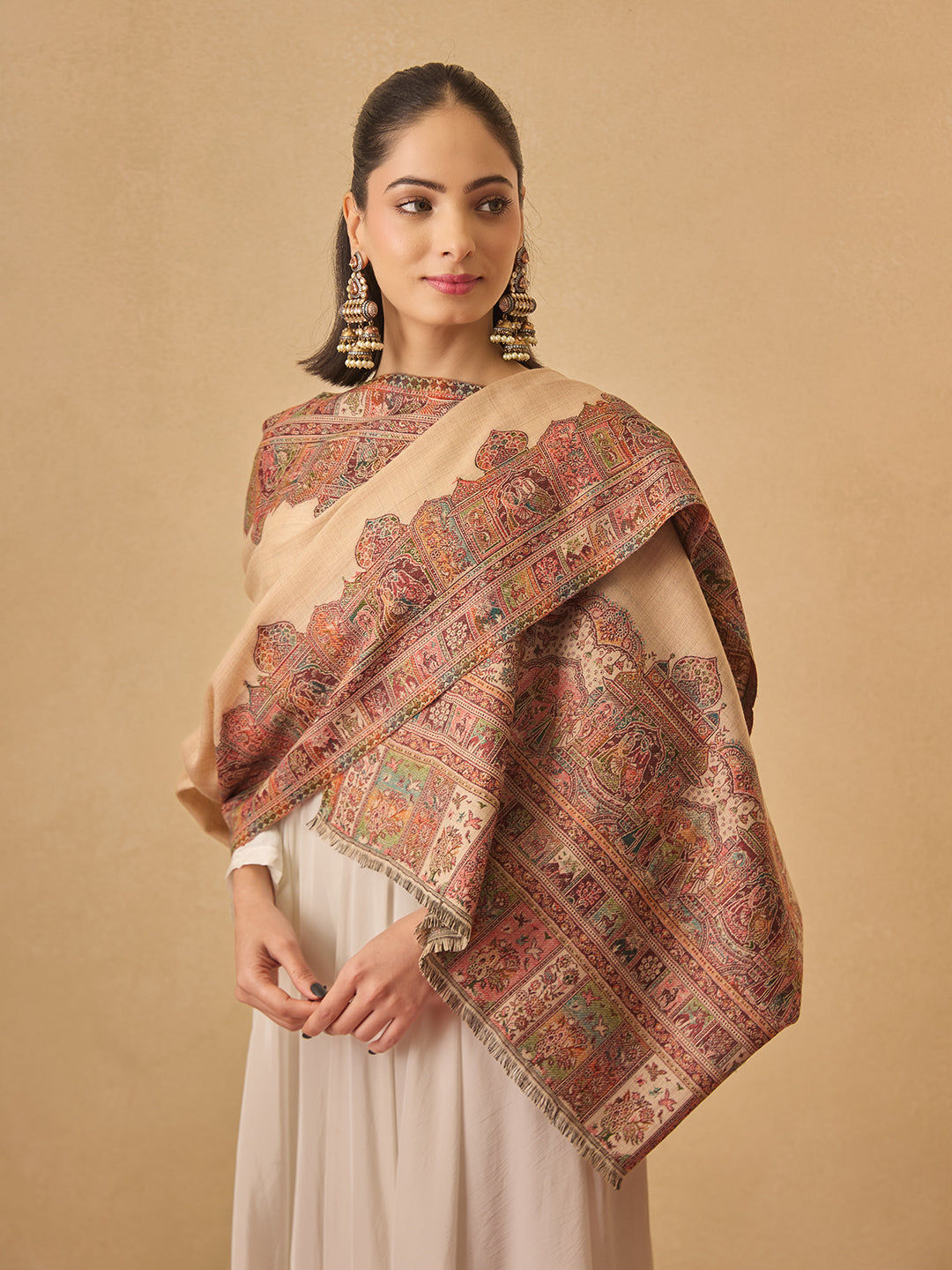 Pashmoda Women Arcadia Borders Kashmiri Jamawar Woven Shawl (Size: 101X203 CM)