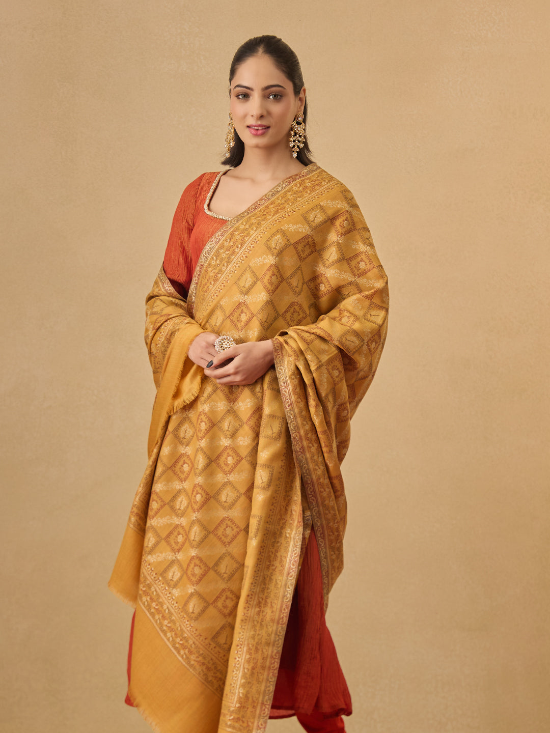 Pashmoda Women Mahtab Kashmiri Jamawar Woven Shawl (Size: 101X203 CM)