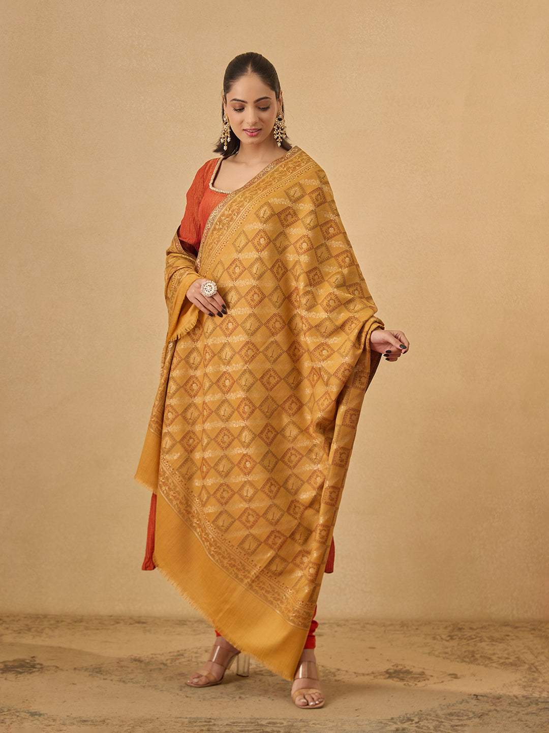 Pashmoda Women Mahtab Kashmiri Jamawar Woven Shawl (Size: 101X203 CM)