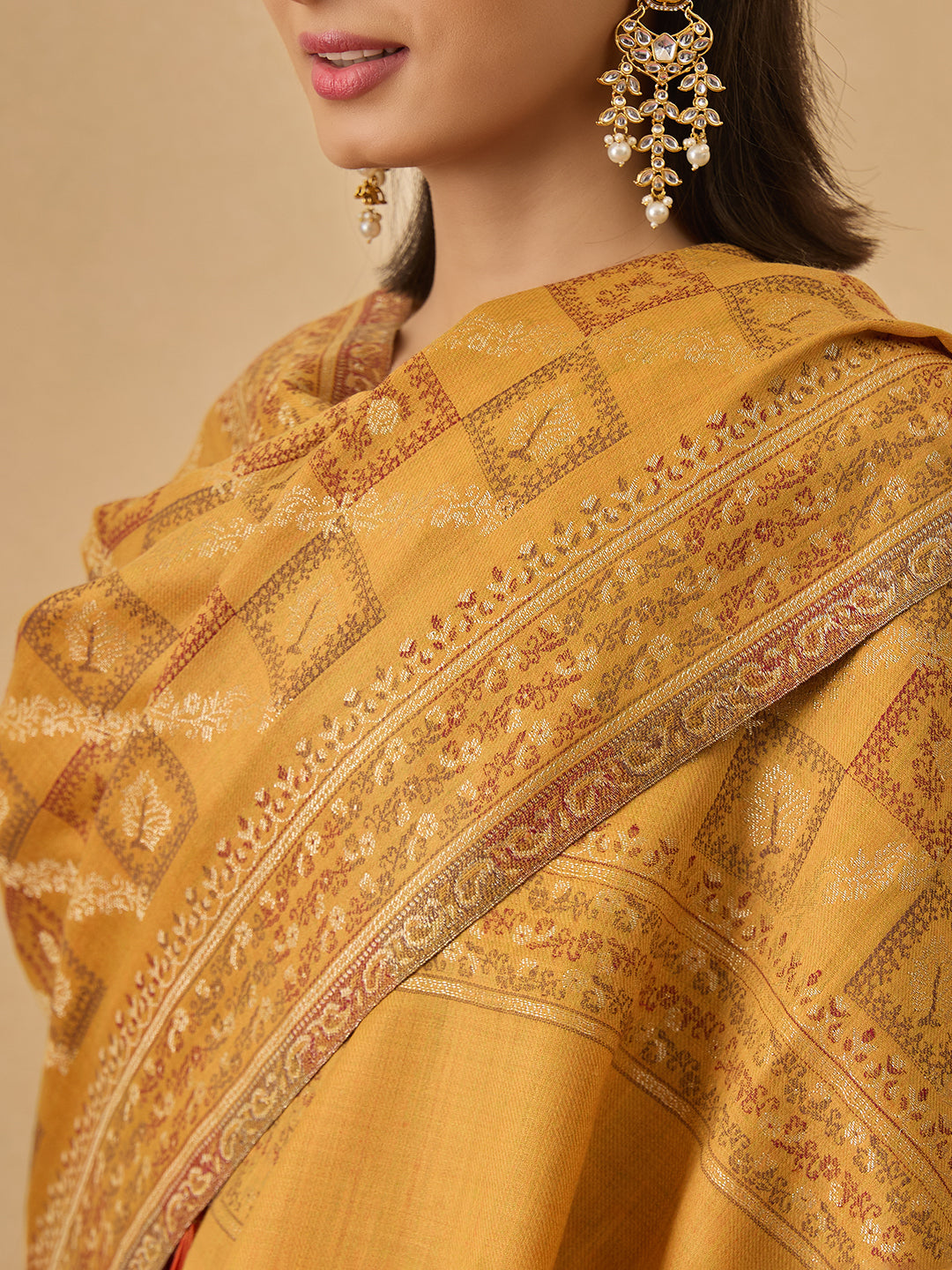 Pashmoda Women Mahtab Kashmiri Jamawar Woven Shawl (Size: 101X203 CM)