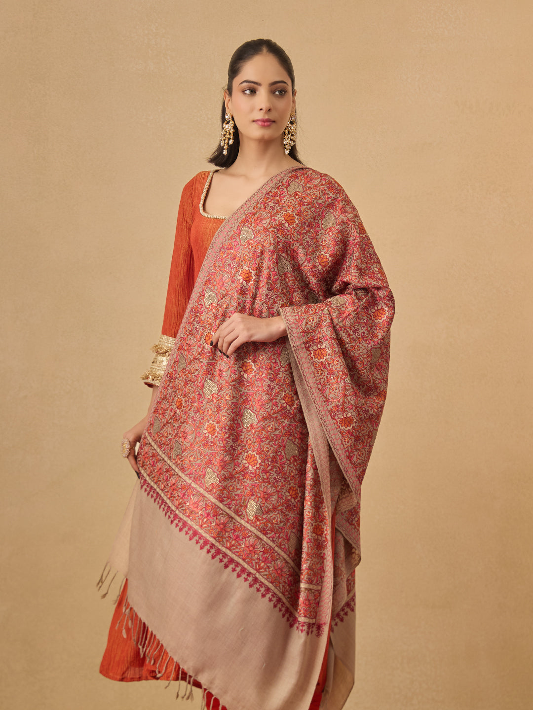 Pashmoda Women Hunar Fine Wool Nalki Embroidered Stole (Size : 71X203 CM)