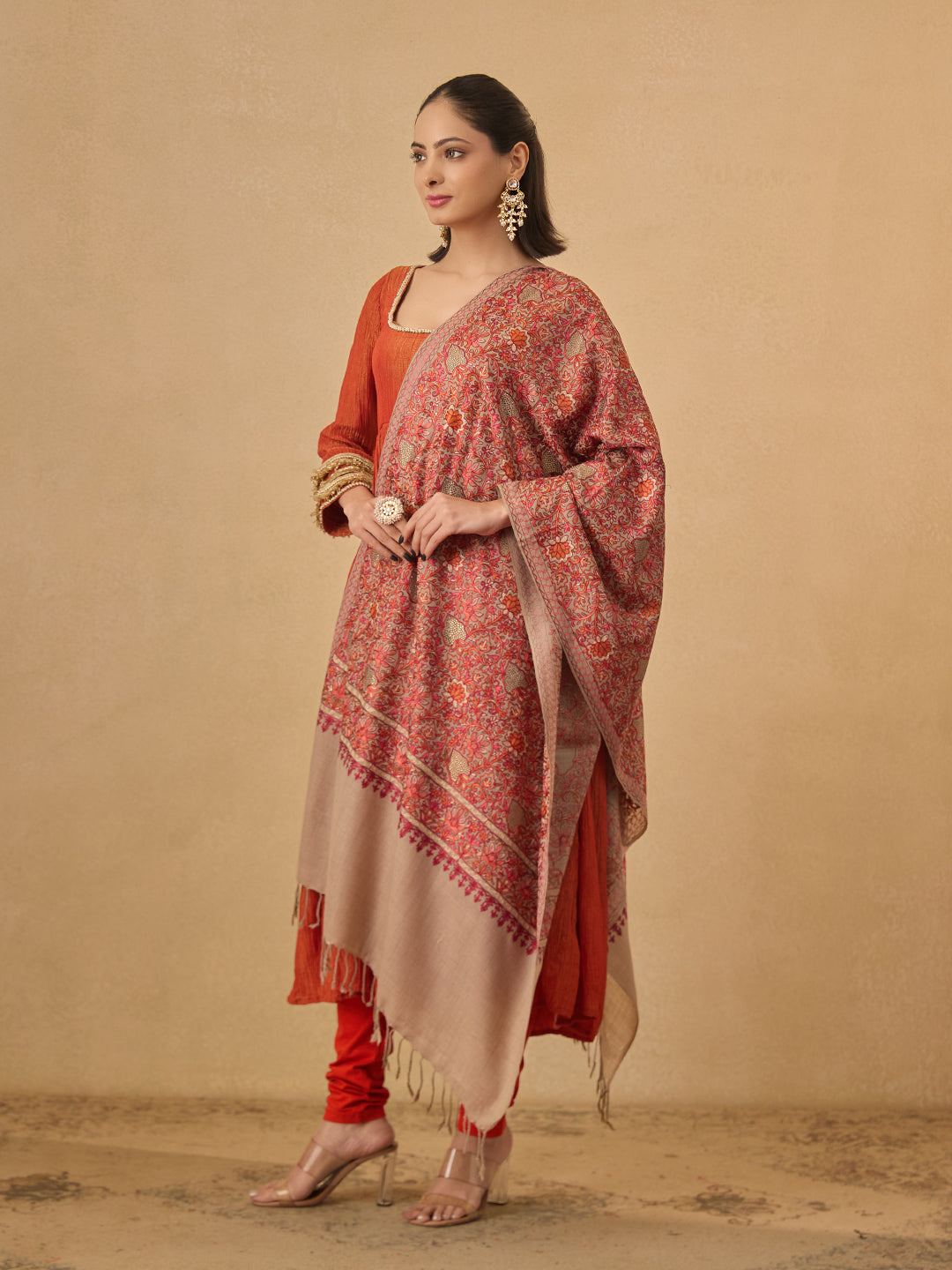 Pashmoda Women Hunar Fine Wool Nalki Embroidered Stole (Size : 71X203 CM)