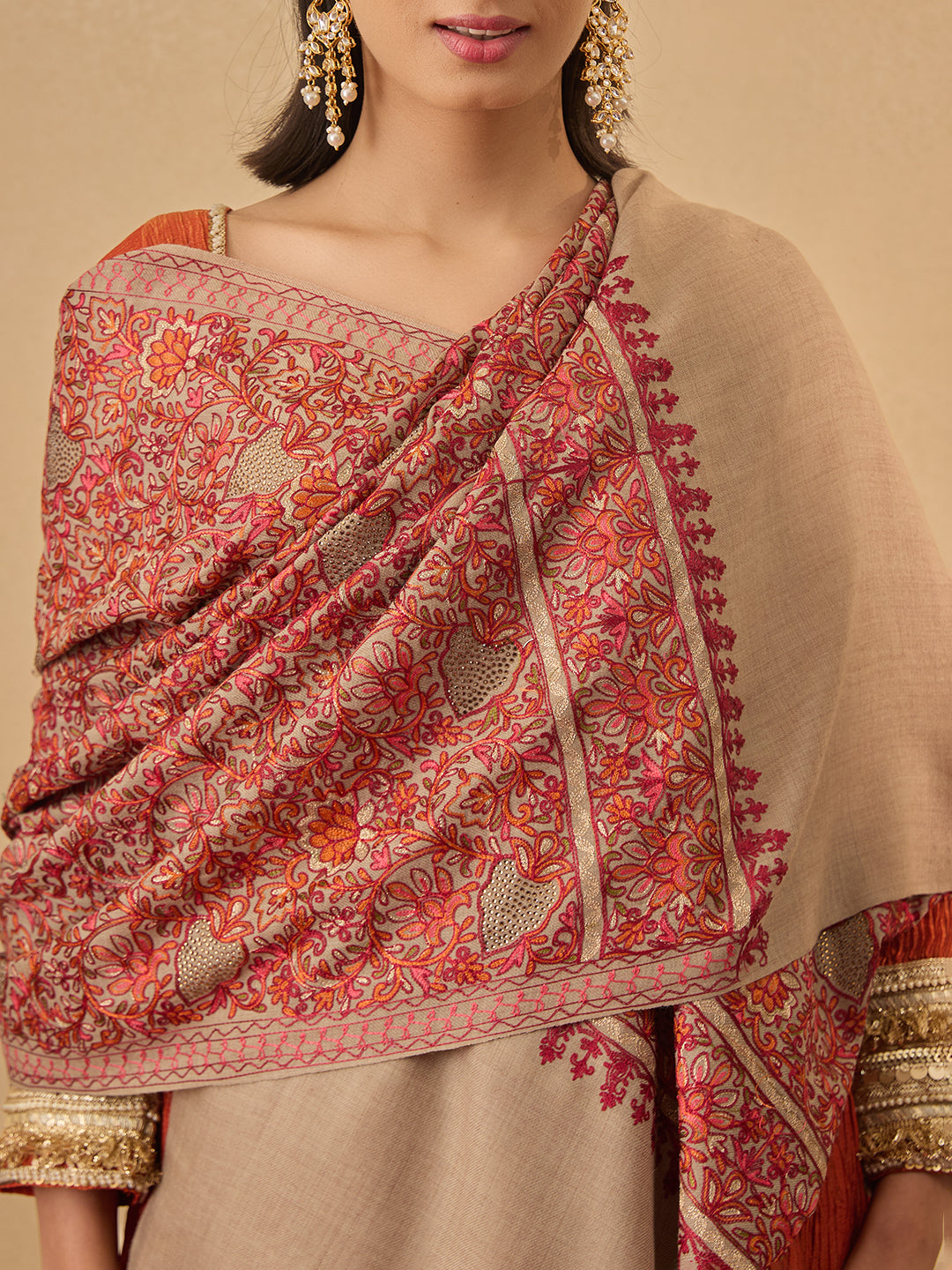 Pashmoda Women Hunar Fine Wool Nalki Embroidered Stole (Size : 71X203 CM)