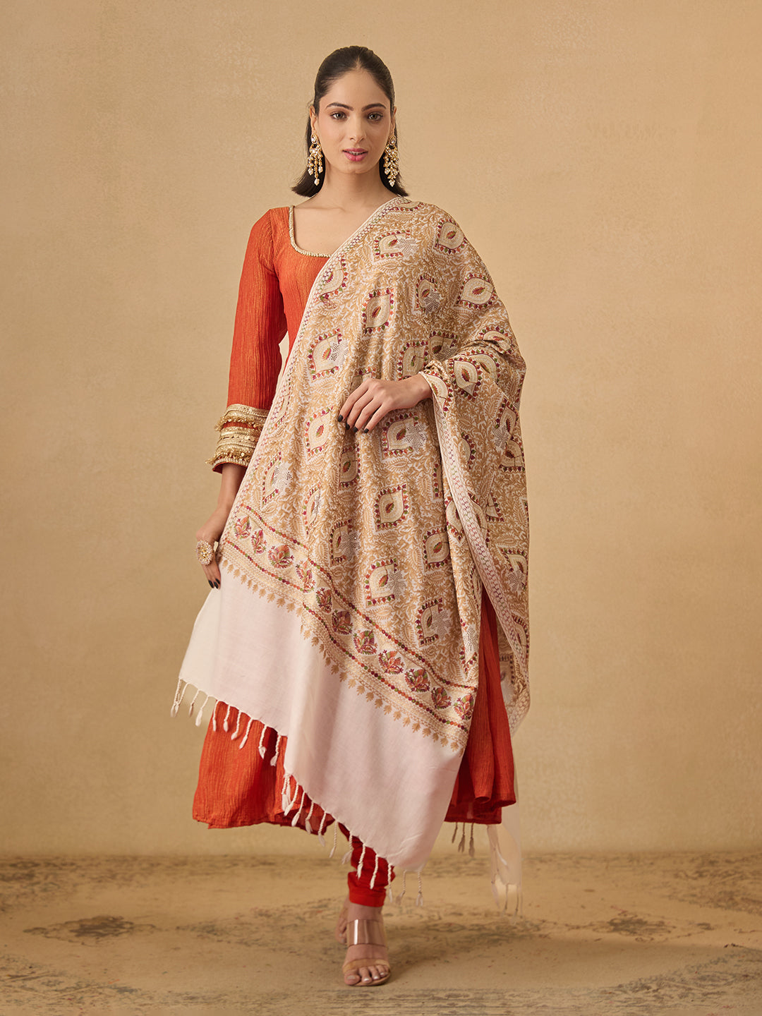 Pashmoda Women Ornate Harmony Fine Wool Nalki Embroidered Stole (Size : 71X203 CM)