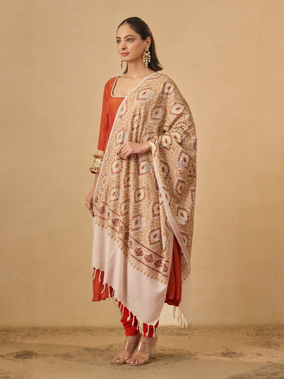 Pashmoda Women Ornate Harmony Fine Wool Nalki Embroidered Stole (Size : 71X203 CM)