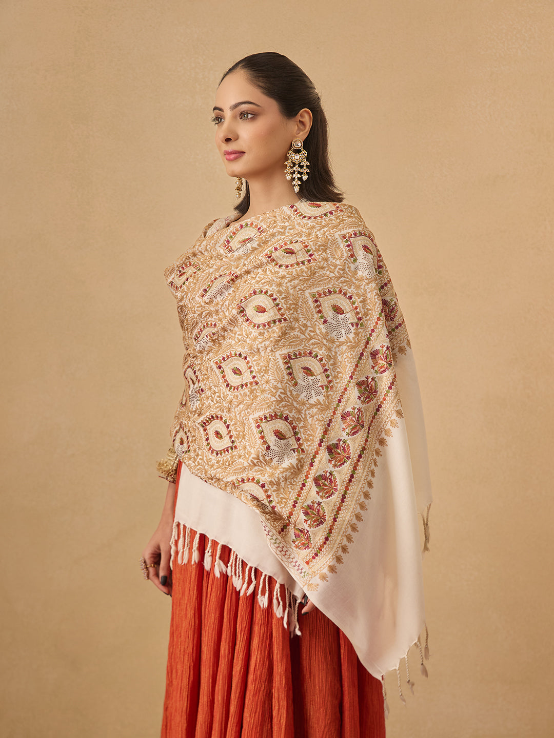 Pashmoda Women Ornate Harmony Fine Wool Nalki Embroidered Stole (Size : 71X203 CM)