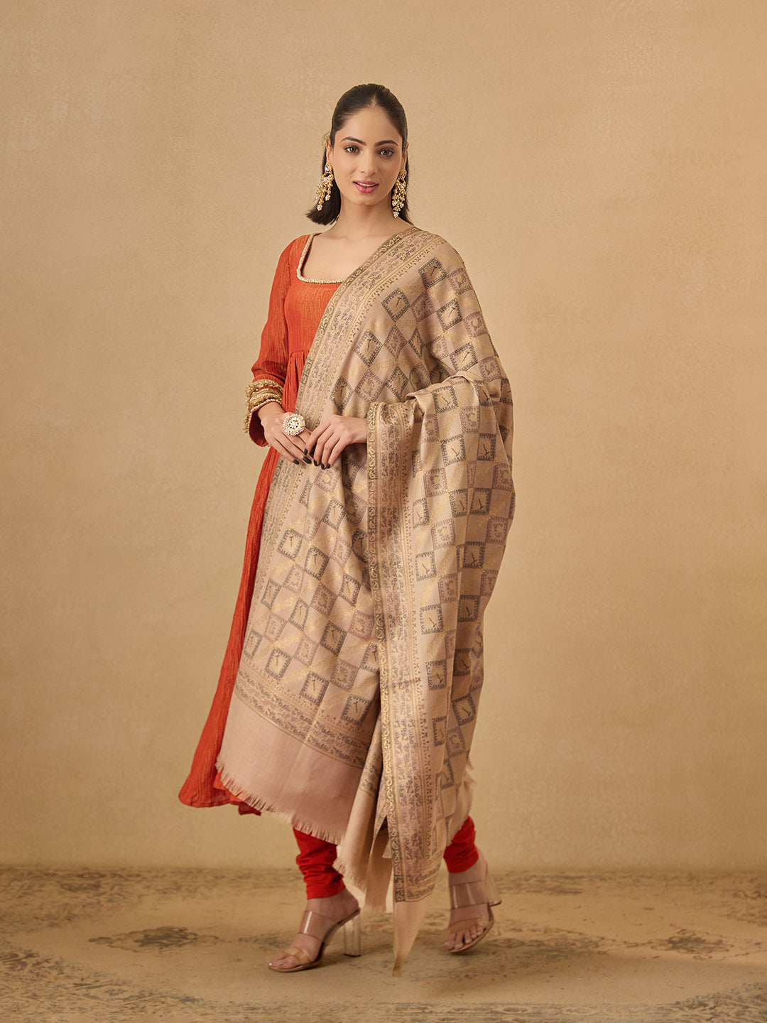 Pashmoda Women Mahtab Kashmiri Jamawar Woven Shawl (Size: 101X203 CM)