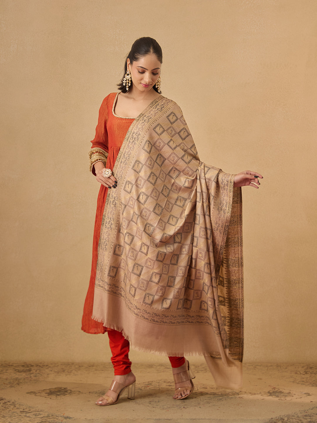 Pashmoda Women Mahtab Kashmiri Jamawar Woven Shawl (Size: 101X203 CM)