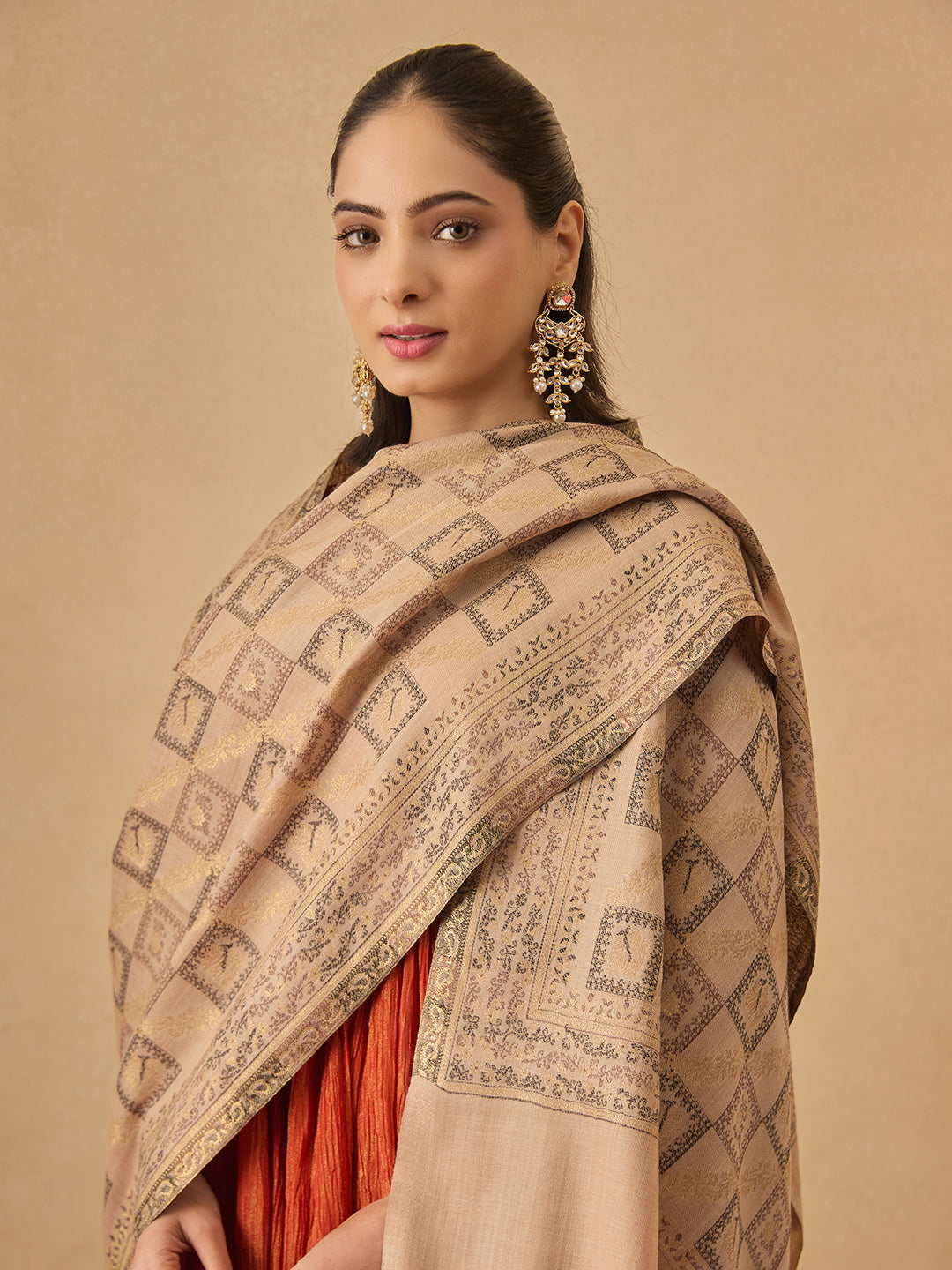 Pashmoda Women Mahtab Kashmiri Jamawar Woven Shawl (Size: 101X203 CM)