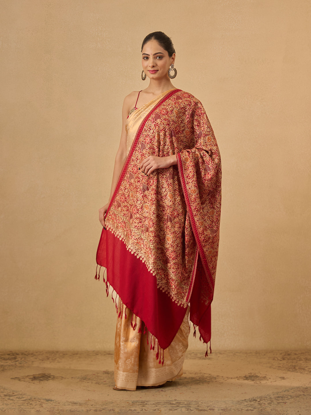 Pashmoda Women Hunar Fine Wool Nalki Embroidered Stole (Size : 71X203 CM)