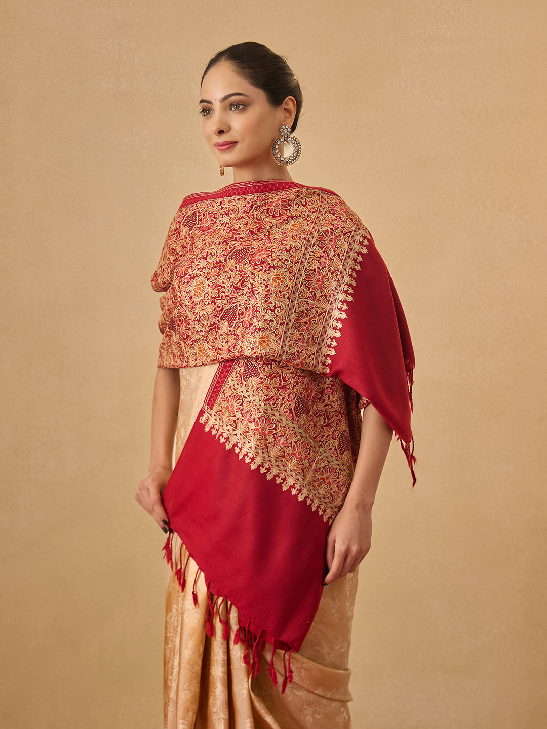 Pashmoda Women Hunar Fine Wool Nalki Embroidered Stole (Size : 71X203 CM)