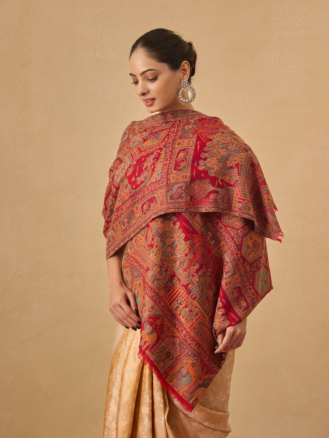 Pashmoda Women Darbari Kaani Wool Blend Kashmiri Shawl (Size: 101X203 CM)