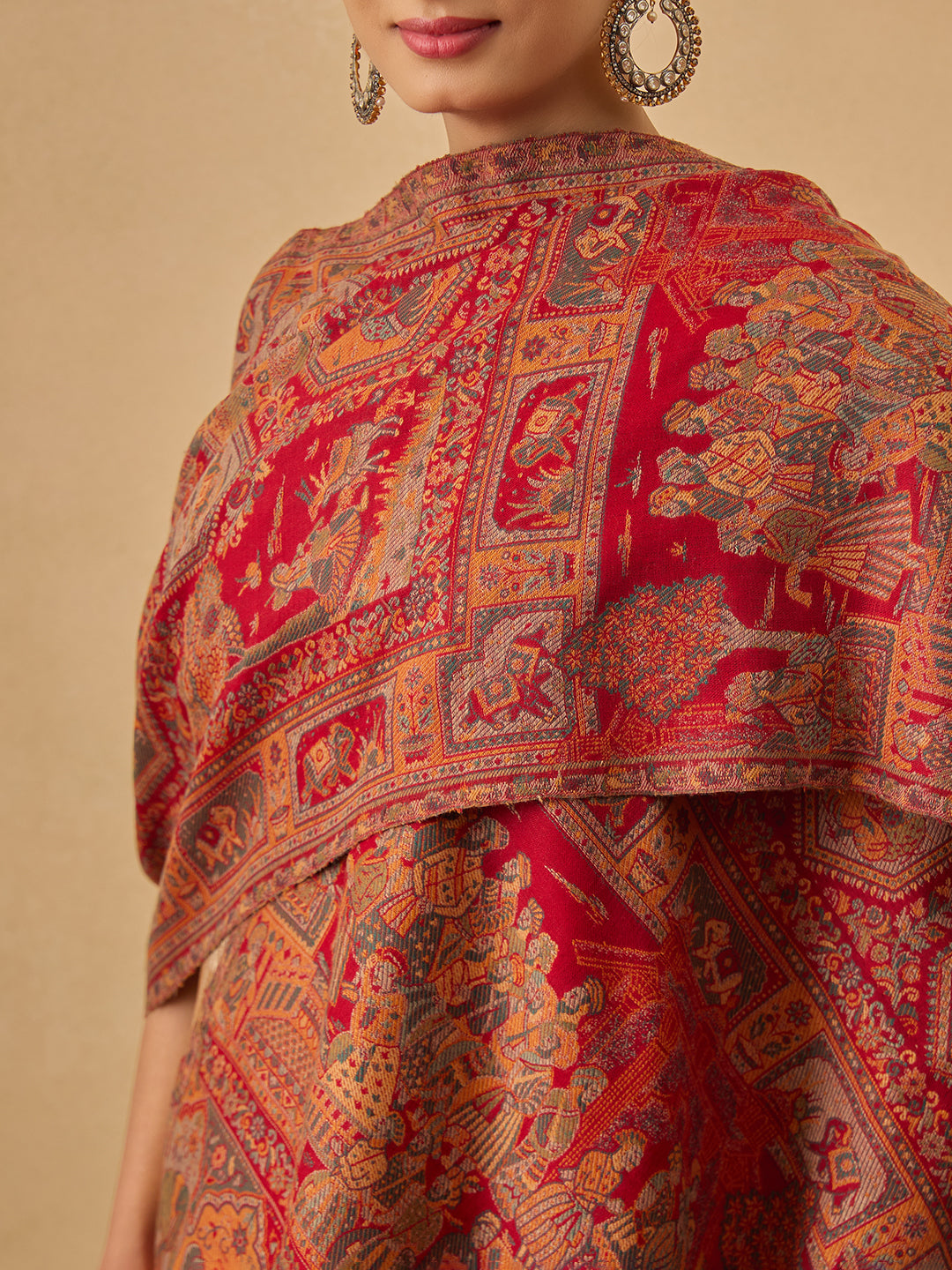 Pashmoda Women Darbari Kaani Wool Blend Kashmiri Shawl (Size: 101X203 CM)