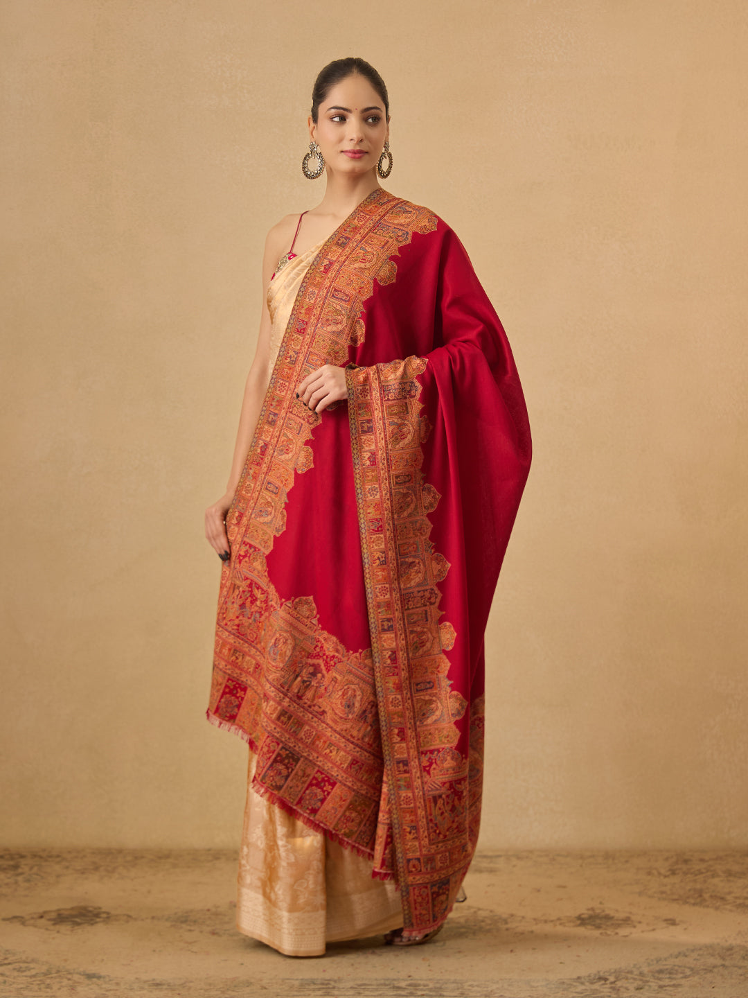 Pashmoda Women Arcadia Borders Kashmiri Jamawar Woven Shawl (Size: 101X203 CM)