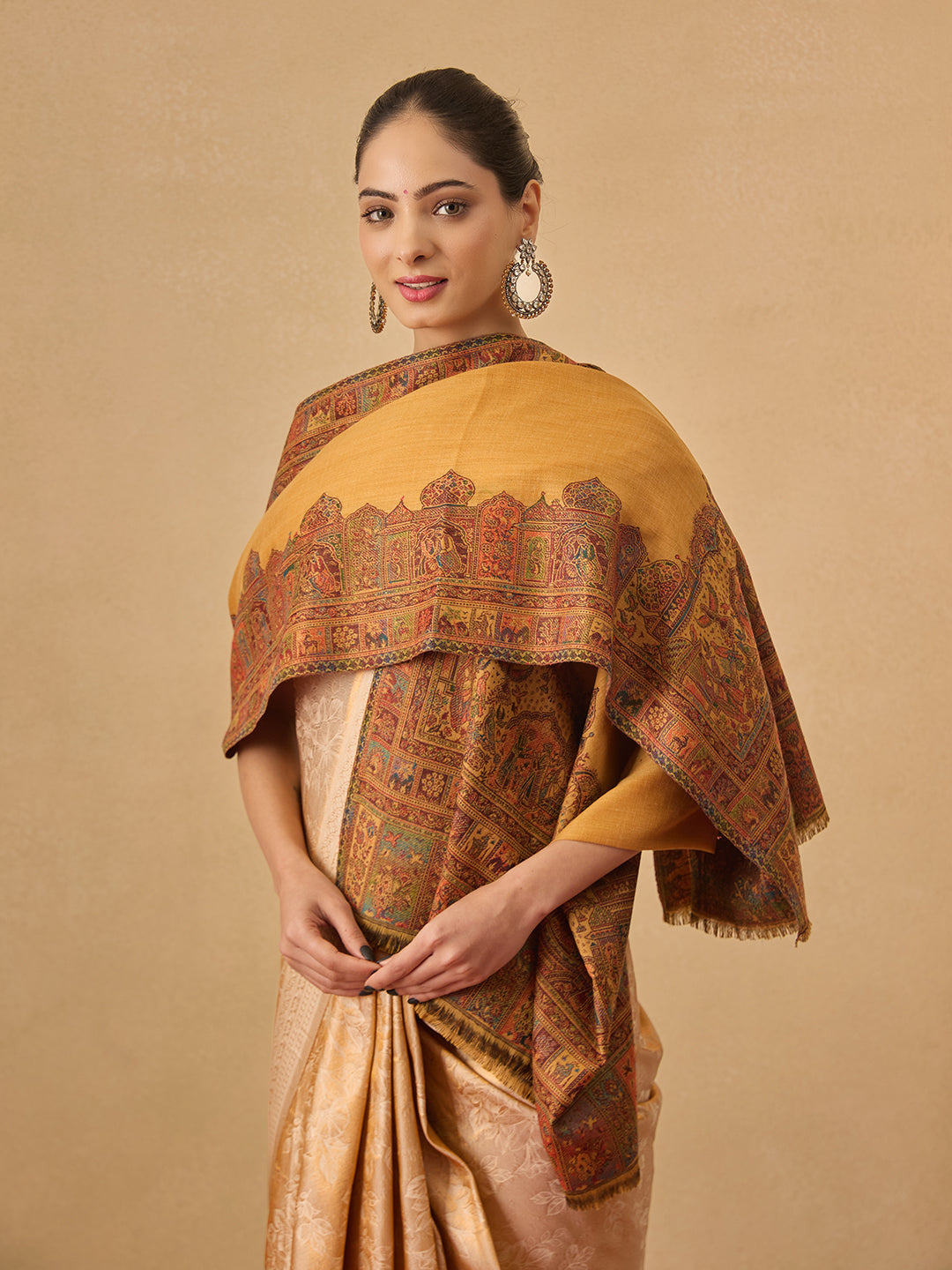 Pashmoda Women Arcadia Borders Kashmiri Jamawar Woven Shawl (Size: 101X203 CM)