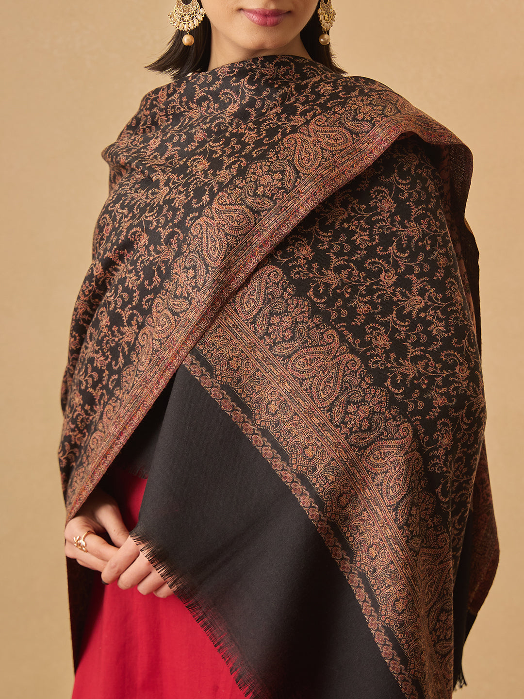 Pashmoda Women Meher Jaal Kashmiri Jamawar Woven Shawl (Size: 101X203 CM)