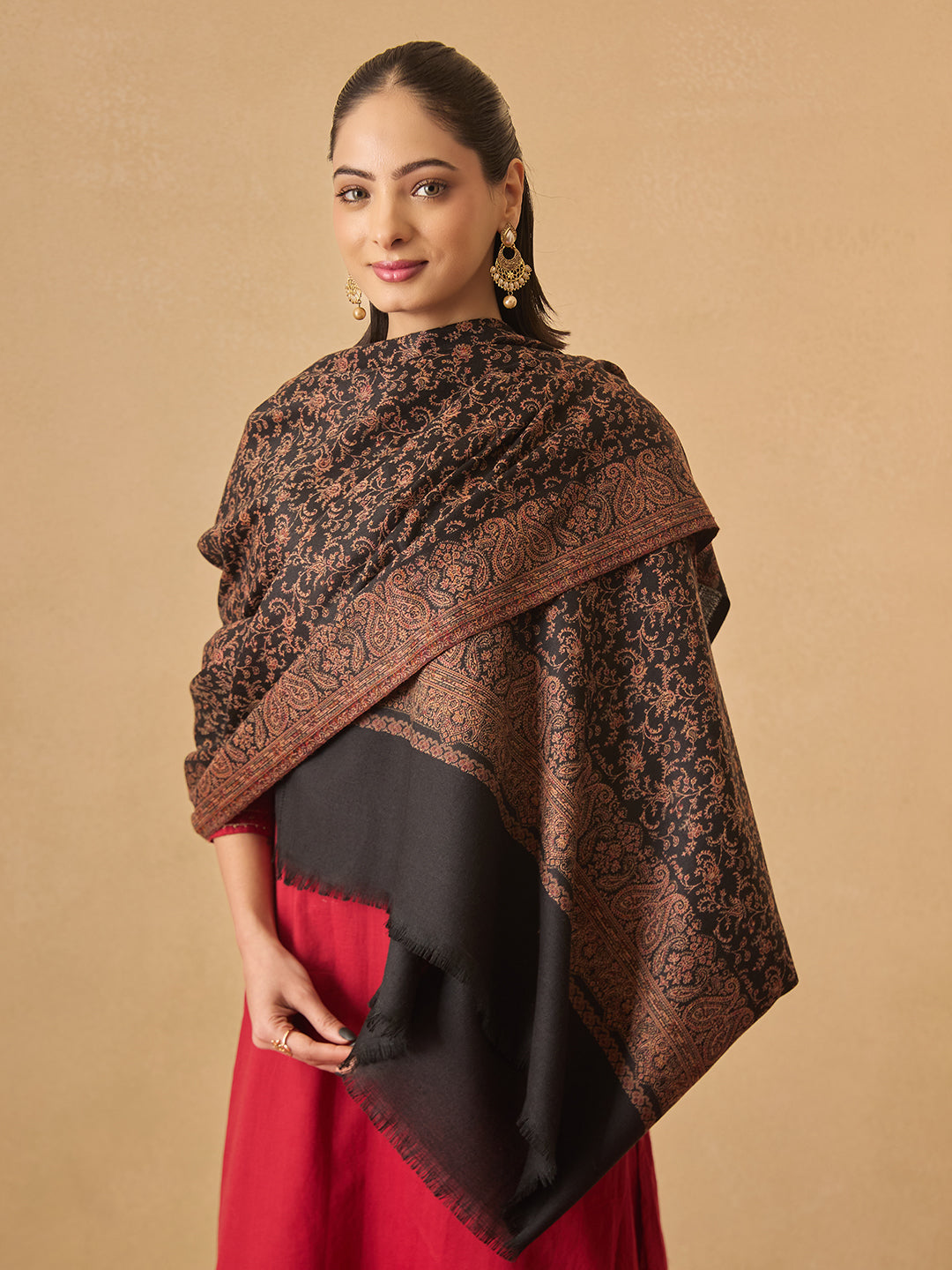 Pashmoda Women Meher Jaal Kashmiri Jamawar Woven Shawl (Size: 101X203 CM)