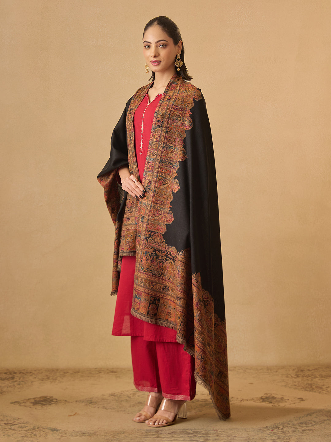 Pashmoda Women Arcadia Borders Kashmiri Jamawar Woven Shawl (Size: 101X203 CM)