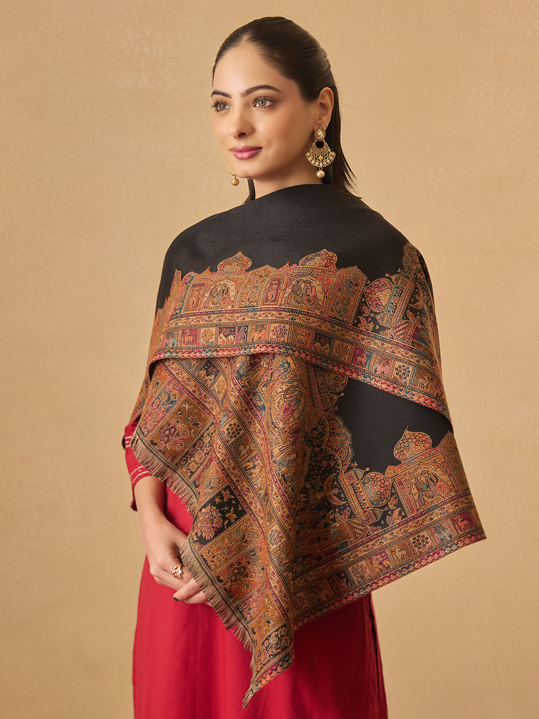Pashmoda Women Arcadia Borders Kashmiri Jamawar Woven Shawl (Size: 101X203 CM)