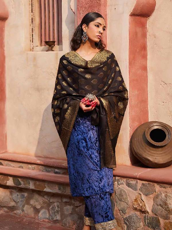 Women's Nargis Kaani Stole with Silky Zari Weave, (Size 71X203 CM)