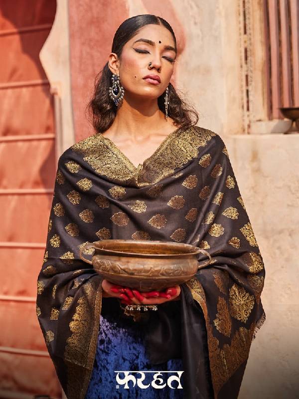 Women's Nargis Kaani Stole with Silky Zari Weave, (Size 71X203 CM)