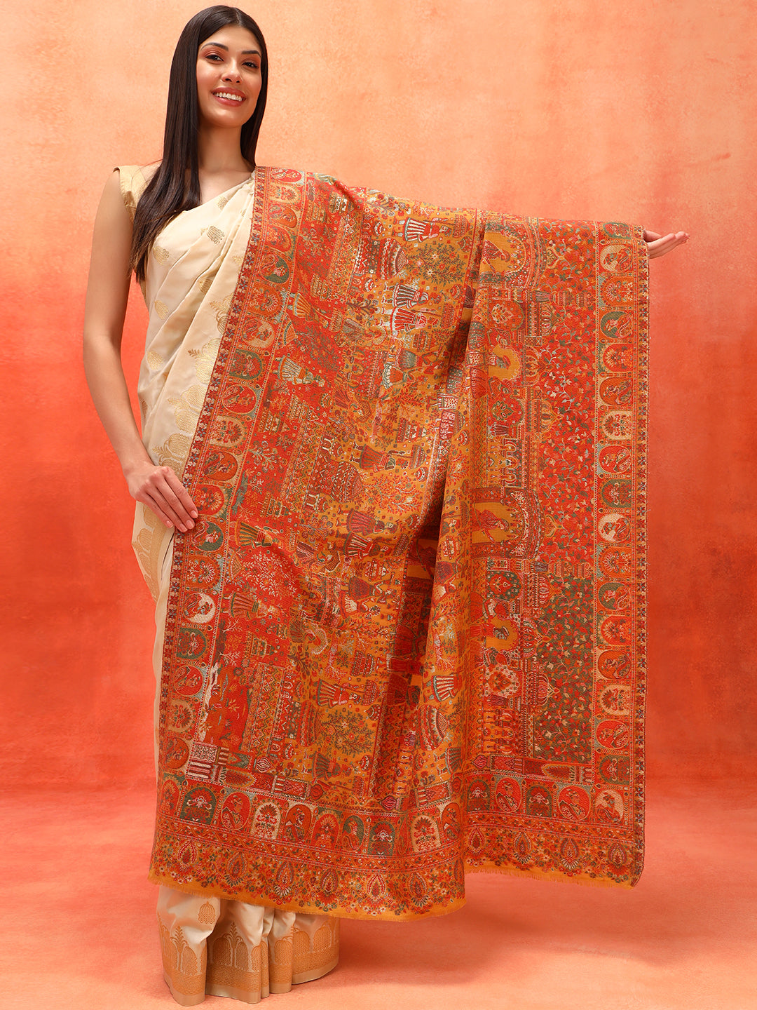 His and Her Gift Set of Zari Kaani Shawls With Wooden Gift Box