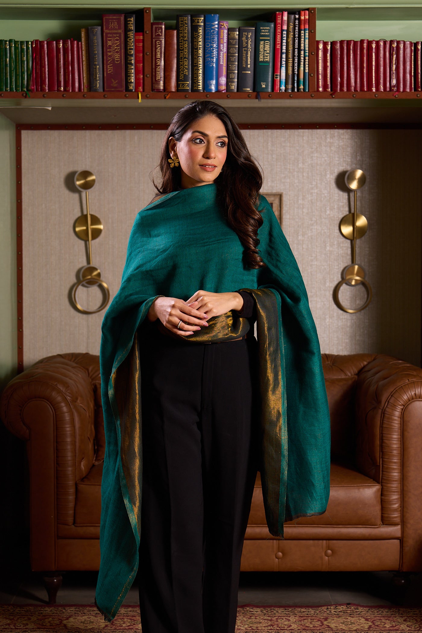 Pashmoda Women’s Zarish Reversible Zari Moonlight Fine Wool Stole (Size: 71x203 Cm)