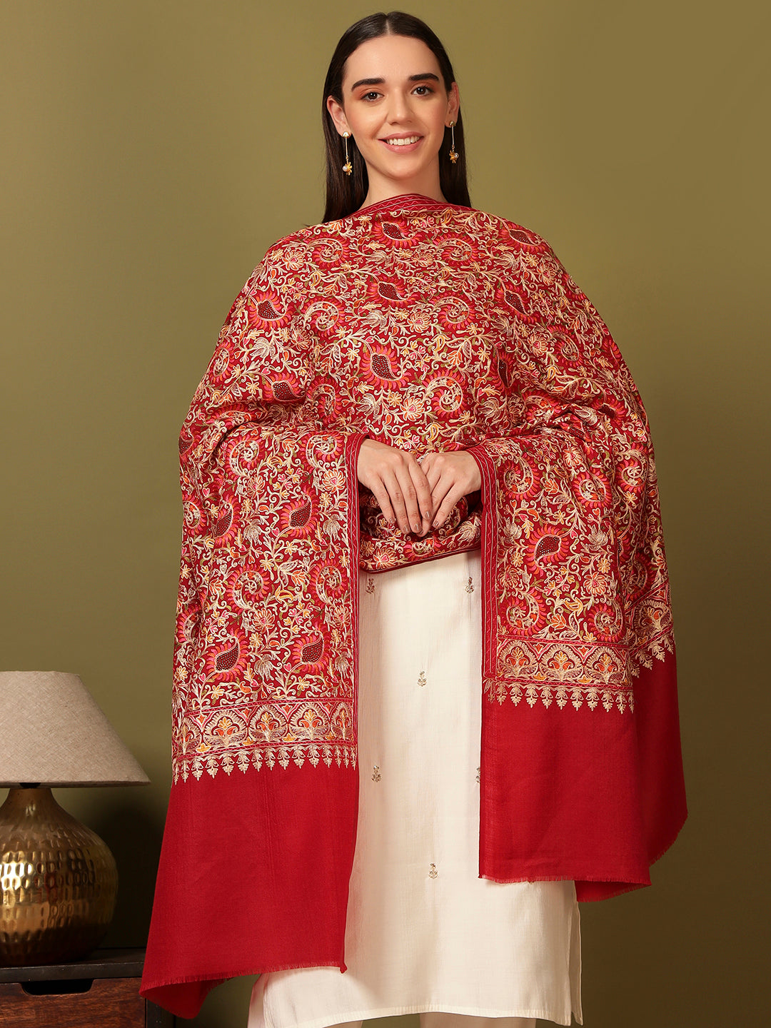 Pashmoda Women Ruhani Fine Wool Nalki Hand Embroidered Shawl (Size: 101x203 Cm)