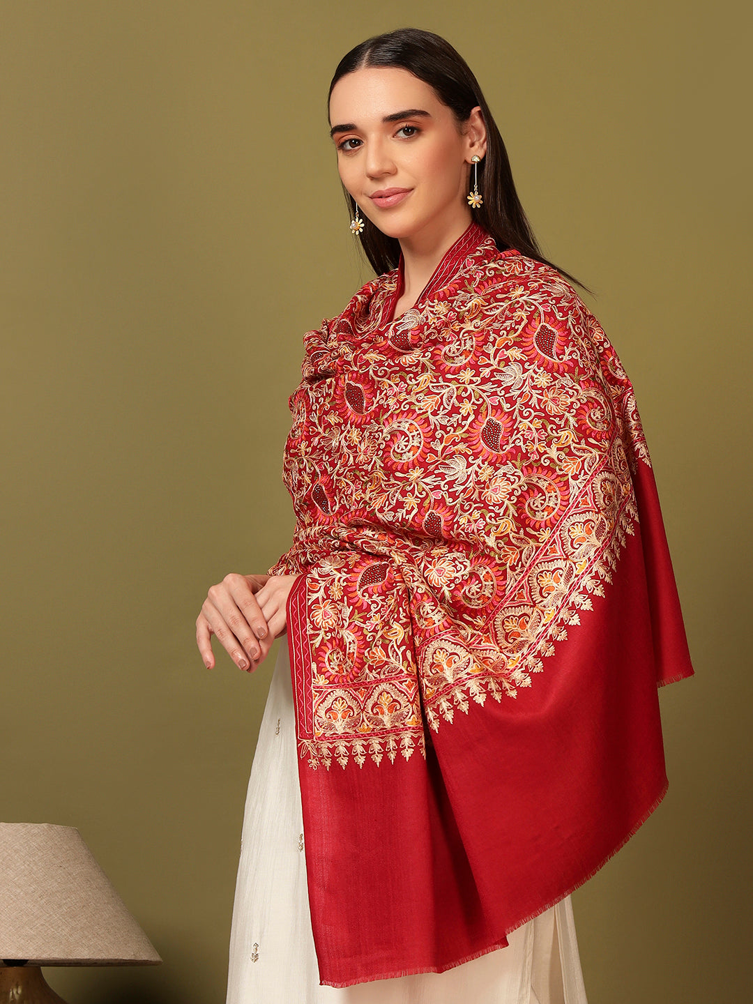 Pashmoda Women Ruhani Fine Wool Nalki Hand Embroidered Shawl (Size: 101x203 Cm)