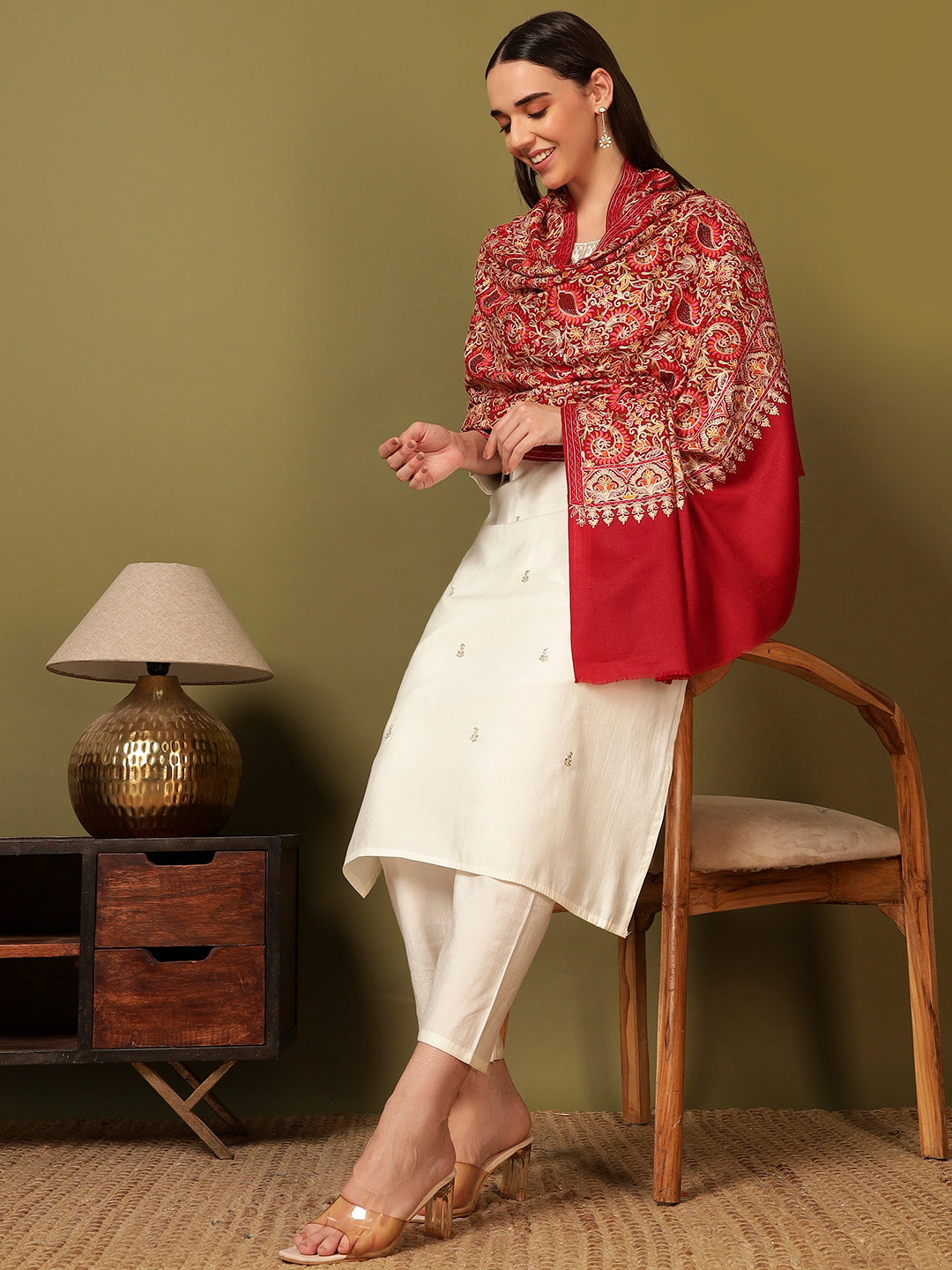 Pashmoda Women Ruhani Fine Wool Nalki Hand Embroidered Shawl (Size: 101x203 Cm)