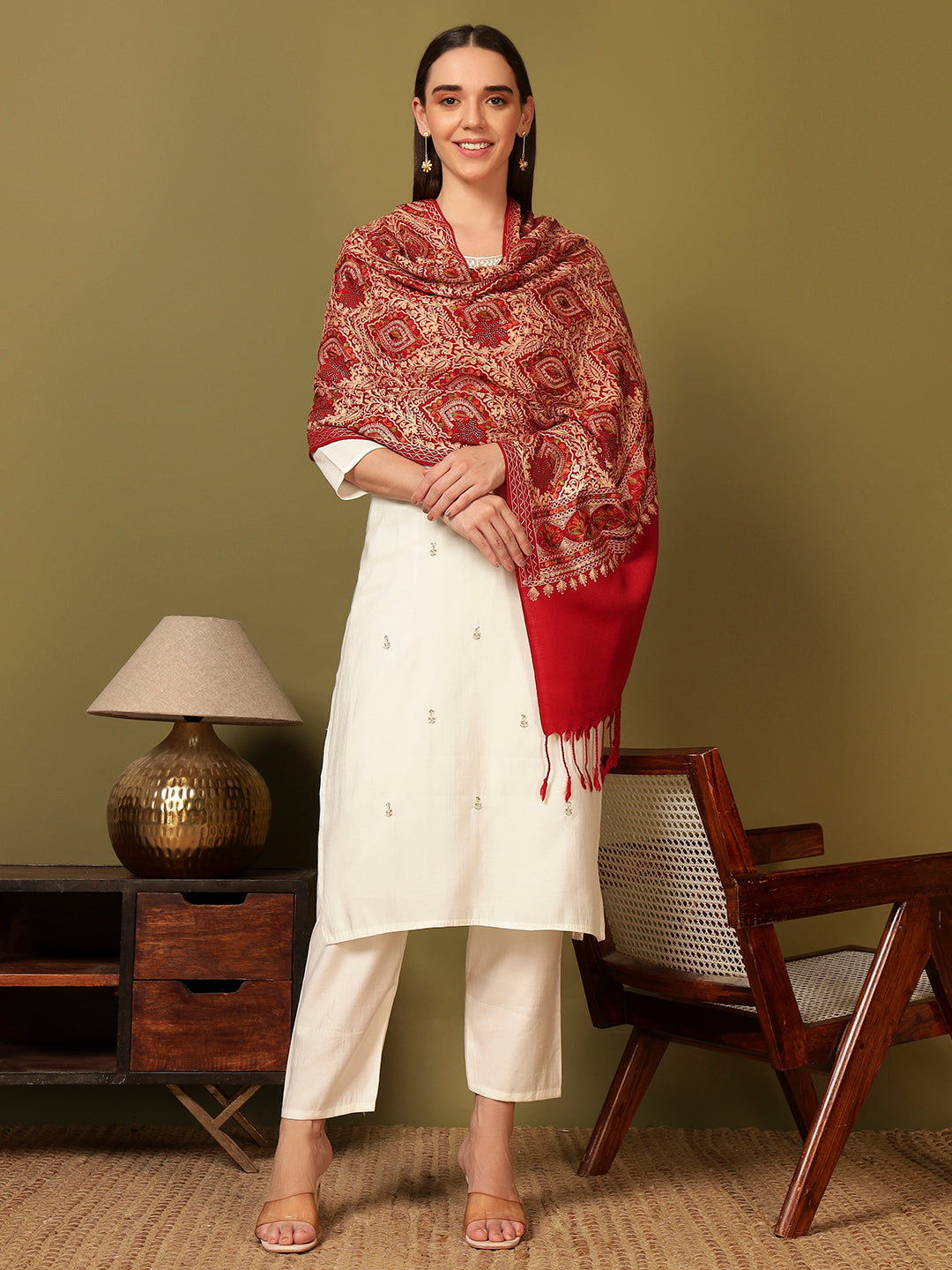 Pashmoda Women Ornate Harmony Fine Wool Nalki Embroidered Stole (Size : 71X203 CM)