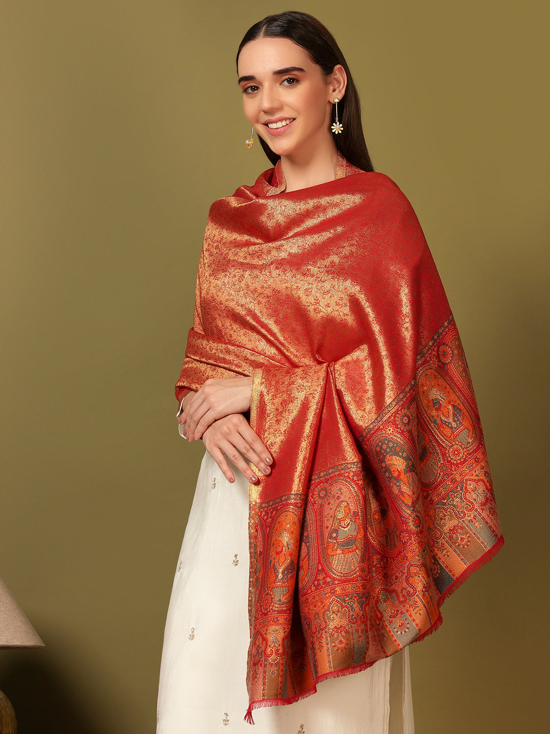 Pashmoda Women Silsila Zari Kaani Fine Wool Shawl (Size: 101X203 CM)