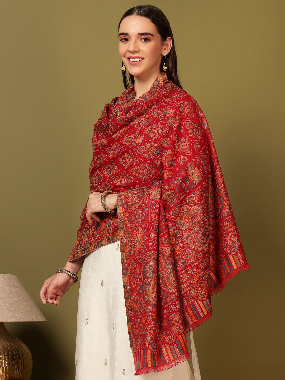 Pashmoda Women Gulraiz Kaani Wool Blend Kashmiri Shawl (Size: 101X203 CM)