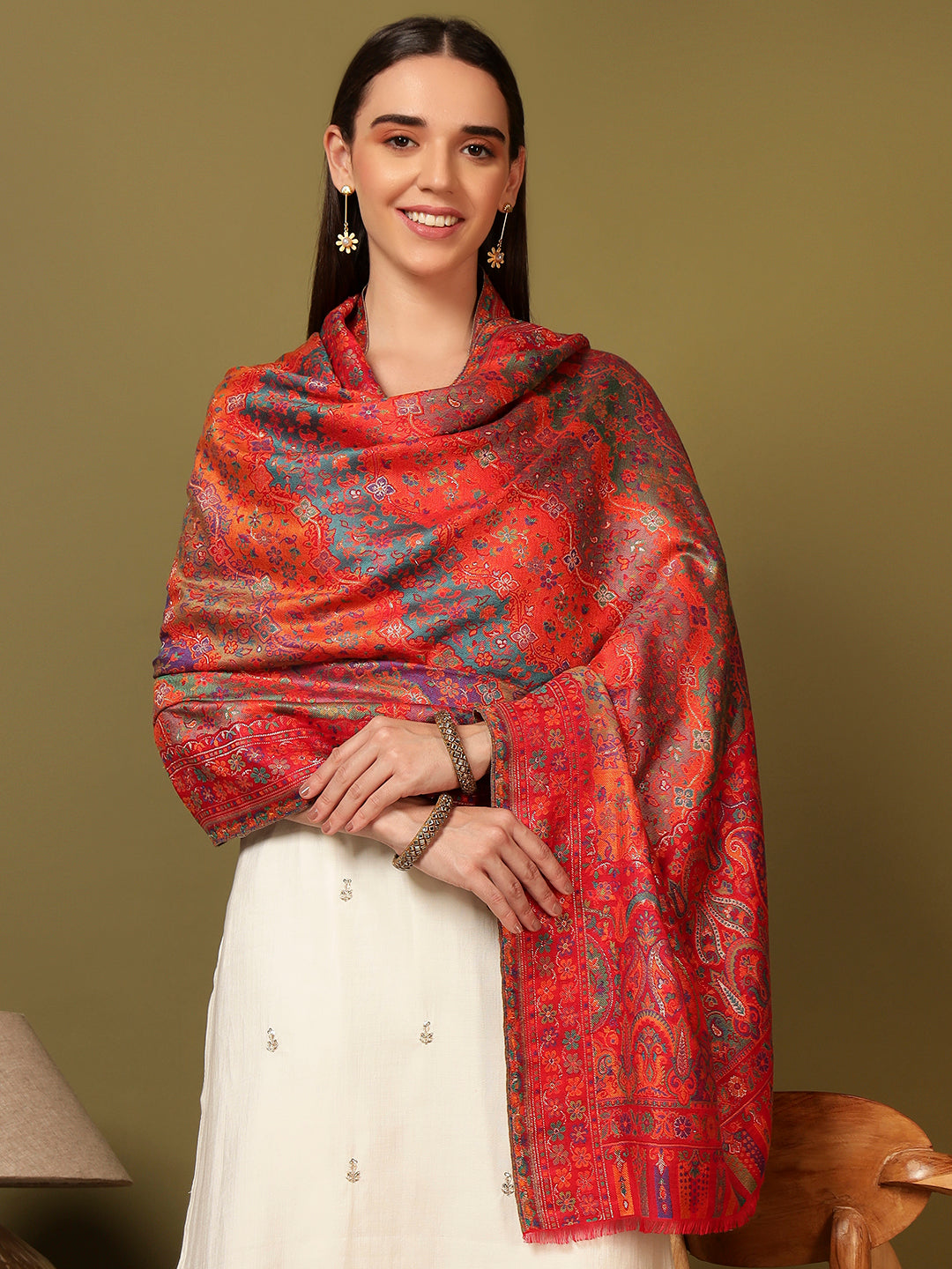 Pashmoda Women Libaas Zari Kaani Fine Wool Shawl (Size: 101X203 CM)