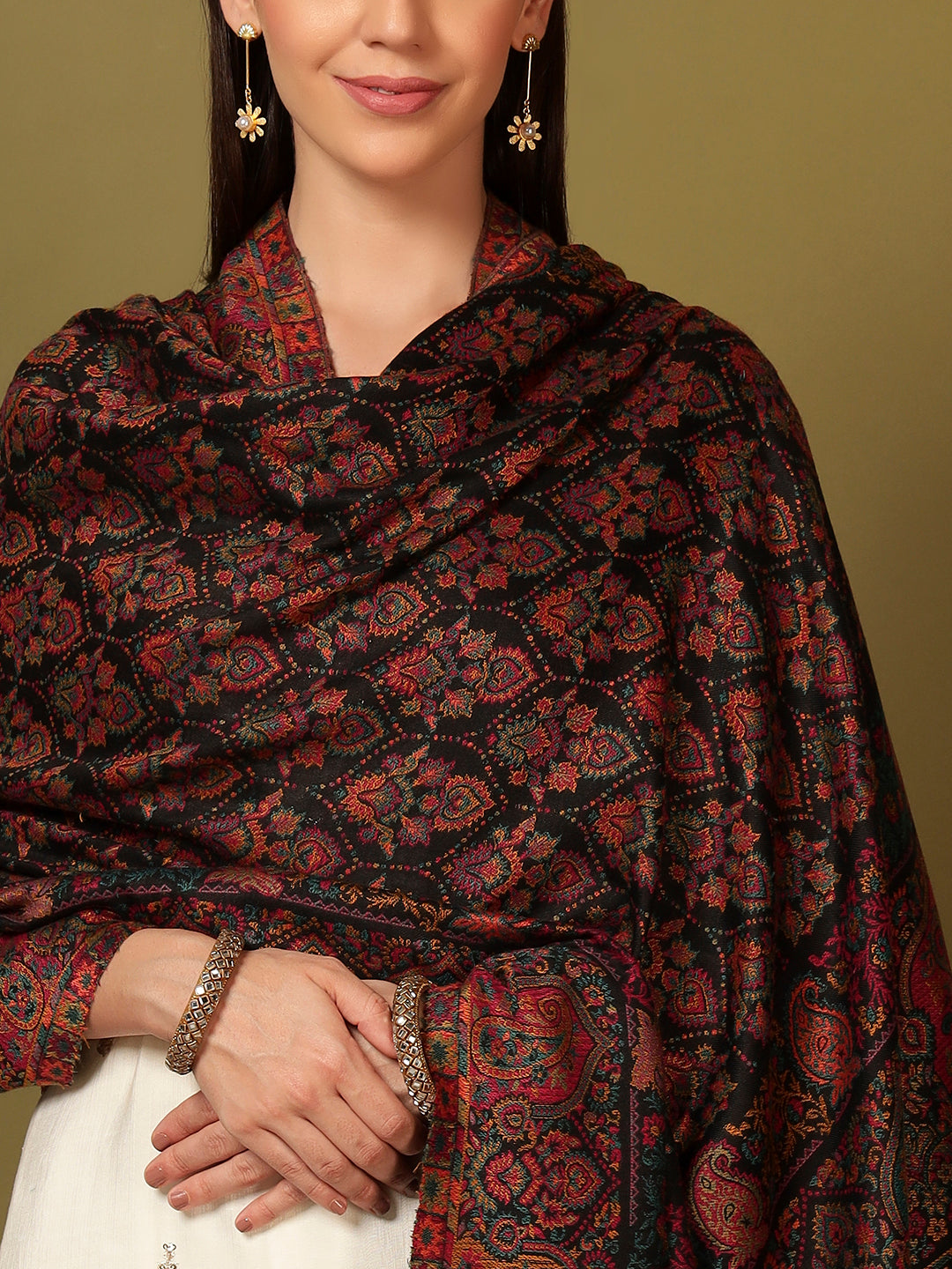 Pashmoda Women Gulraiz Kaani Wool Blend Kashmiri Shawl (Size: 101X203 CM)