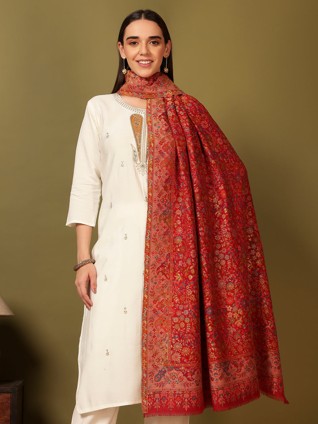 Pashmoda Women Nazrana Kaani Wool Blend Kashmiri Shawl (Size: 101X203 CM)