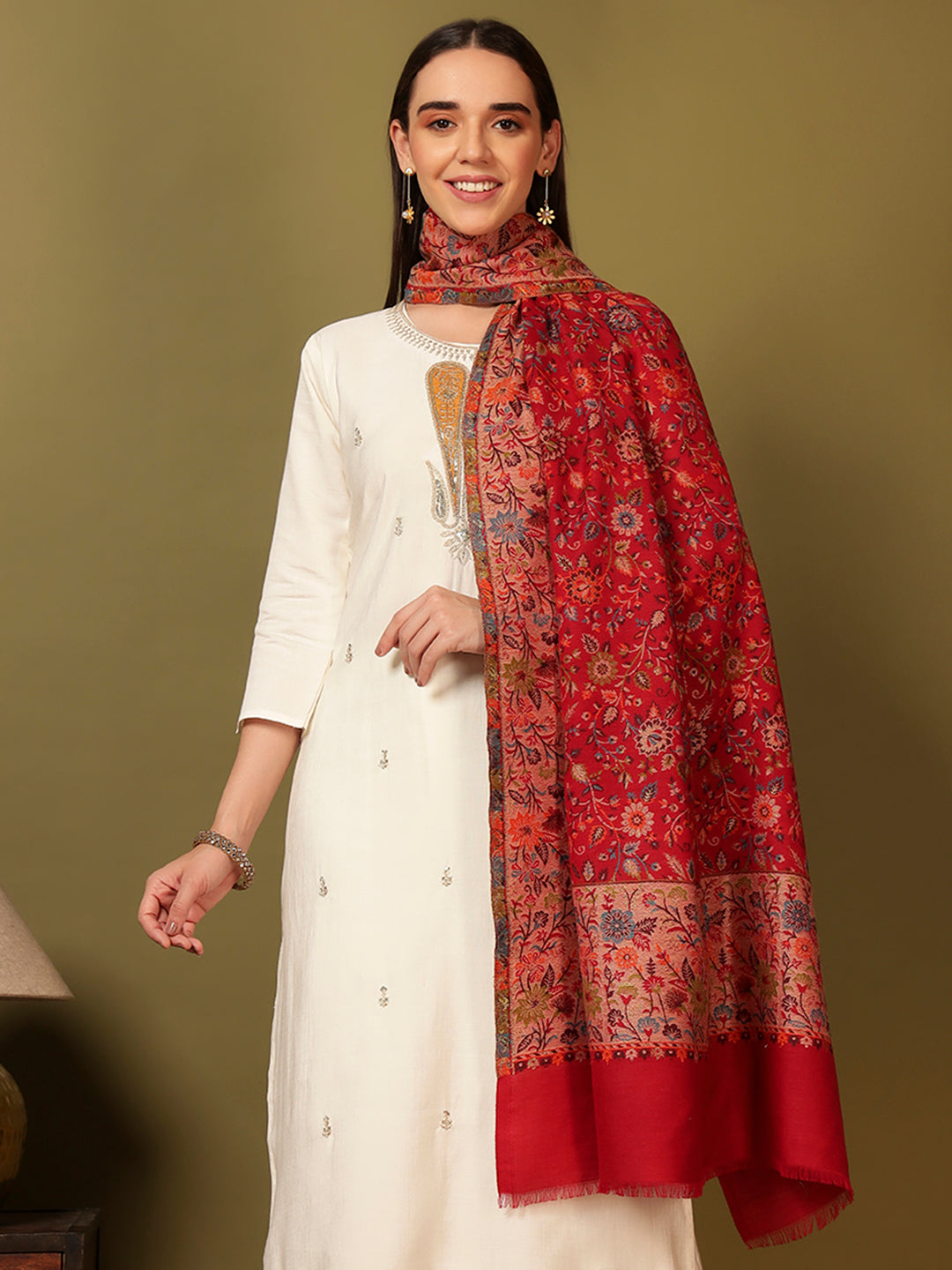 Pashmoda Women Mehar Kaani Wool Blend Kashmiri Shawl (Size: 101X203 CM)