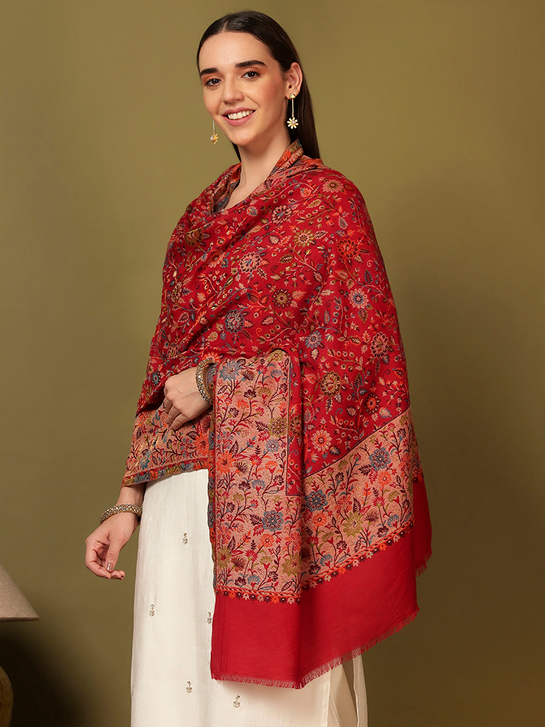 Pashmoda Women Mehar Kaani Wool Blend Kashmiri Shawl (Size: 101X203 CM)