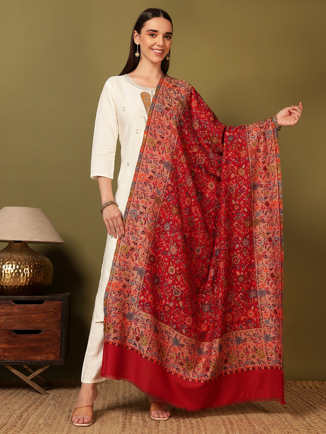 Pashmoda Women Mehar Kaani Wool Blend Kashmiri Shawl (Size: 101X203 CM)