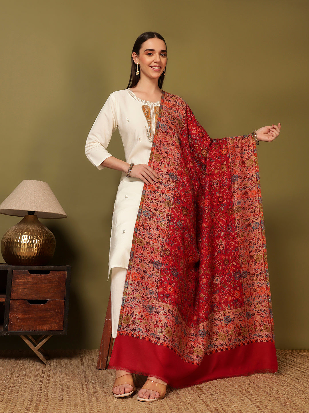 Pashmoda Women Mehar Kaani Wool Blend Kashmiri Shawl (Size: 101X203 CM)