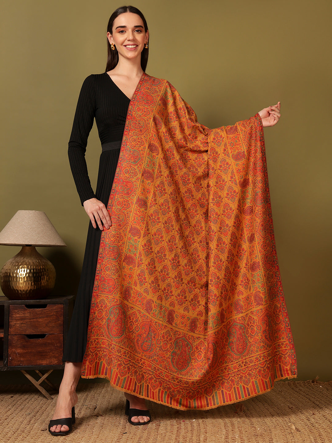 Pashmoda Women Gulraiz Kaani Wool Blend Kashmiri Shawl (Size: 101X203 CM)