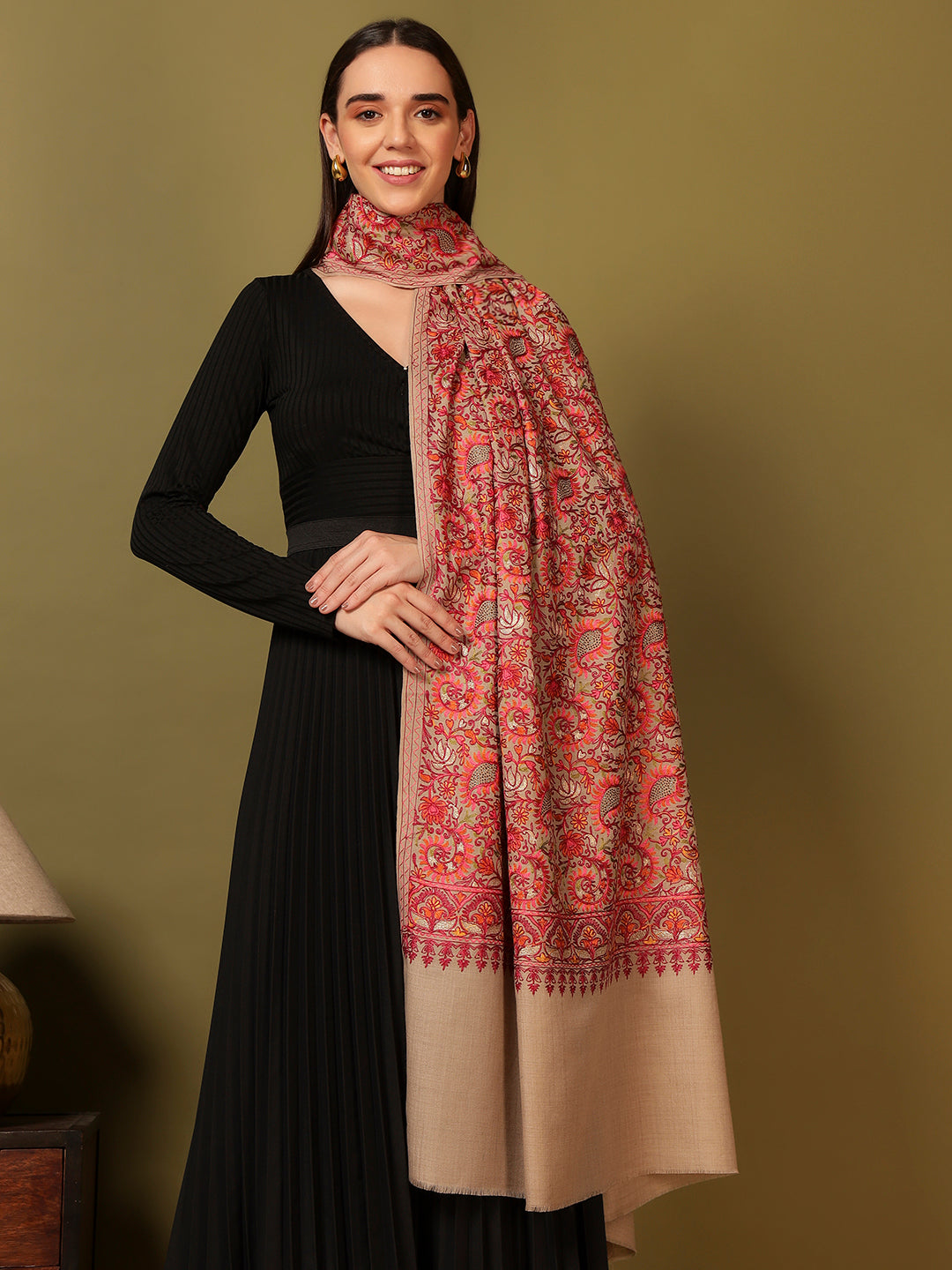 Pashmoda Women Ruhani Fine Wool Nalki Hand Embroidered Shawl (Size: 101x203 Cm)