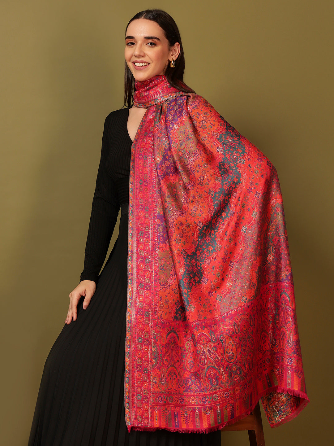 Pashmoda Women Libaas Zari Kaani Fine Wool Shawl (Size: 101X203 CM)