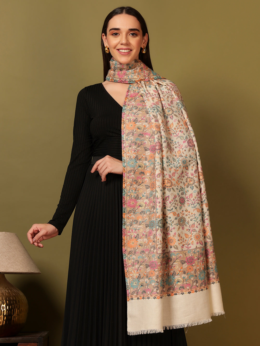 Pashmoda Women Mehar Kaani Wool Blend Kashmiri Shawl (Size: 101X203 CM)