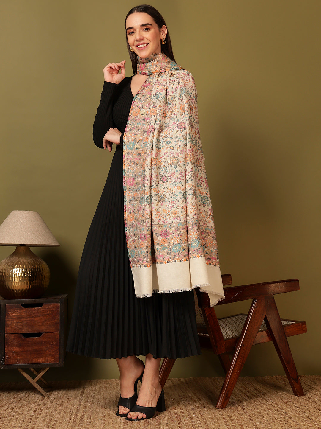 Pashmoda Women Mehar Kaani Wool Blend Kashmiri Shawl (Size: 101X203 CM)