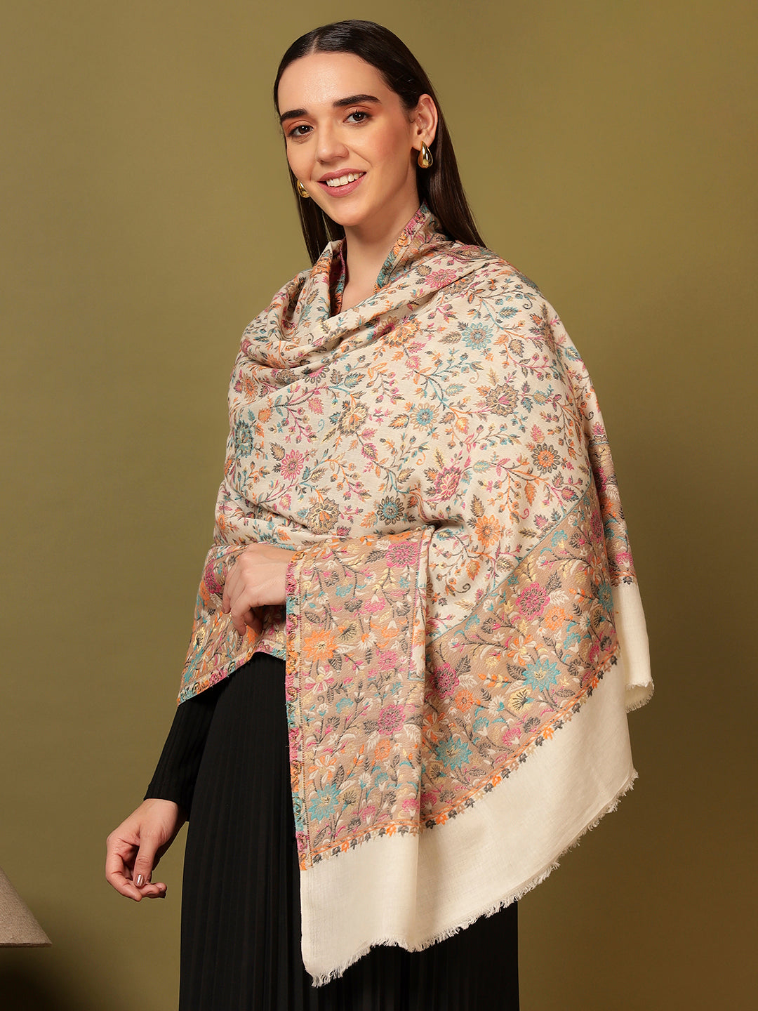 Pashmoda Women Mehar Kaani Wool Blend Kashmiri Shawl (Size: 101X203 CM)