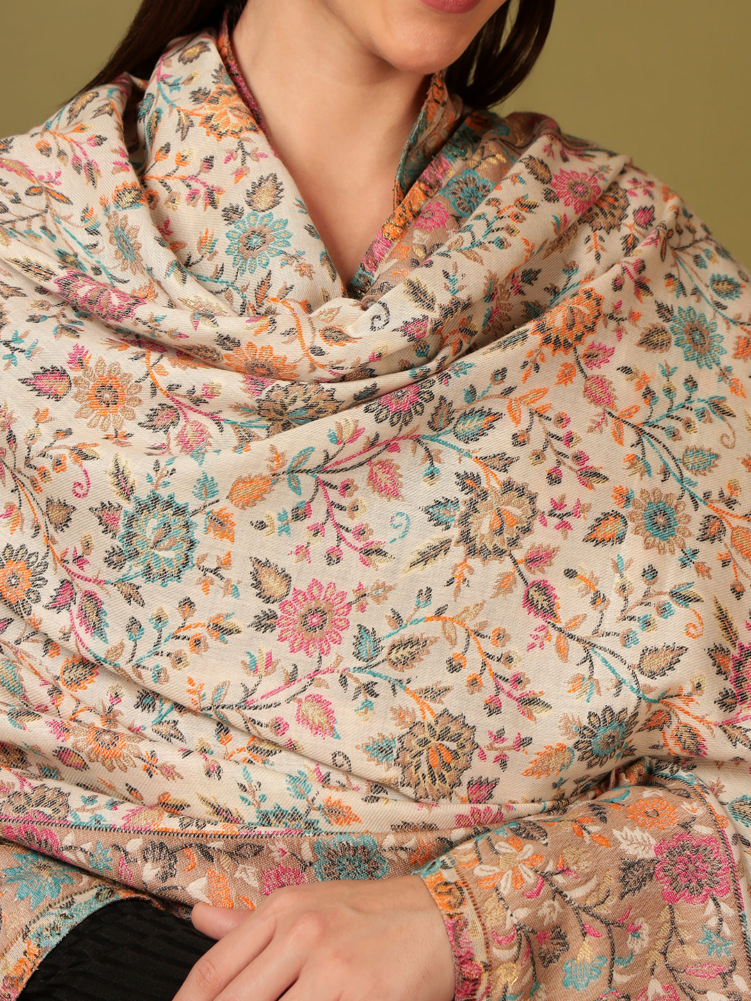 Pashmoda Women Mehar Kaani Wool Blend Kashmiri Shawl (Size: 101X203 CM)