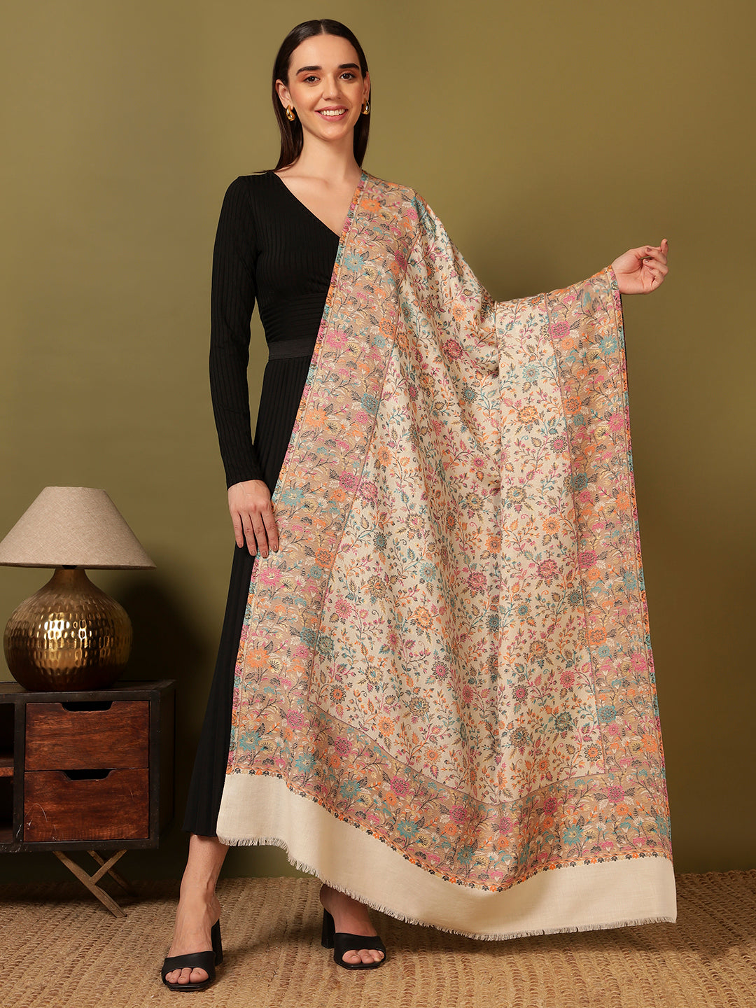 Pashmoda Women Mehar Kaani Wool Blend Kashmiri Shawl (Size: 101X203 CM)