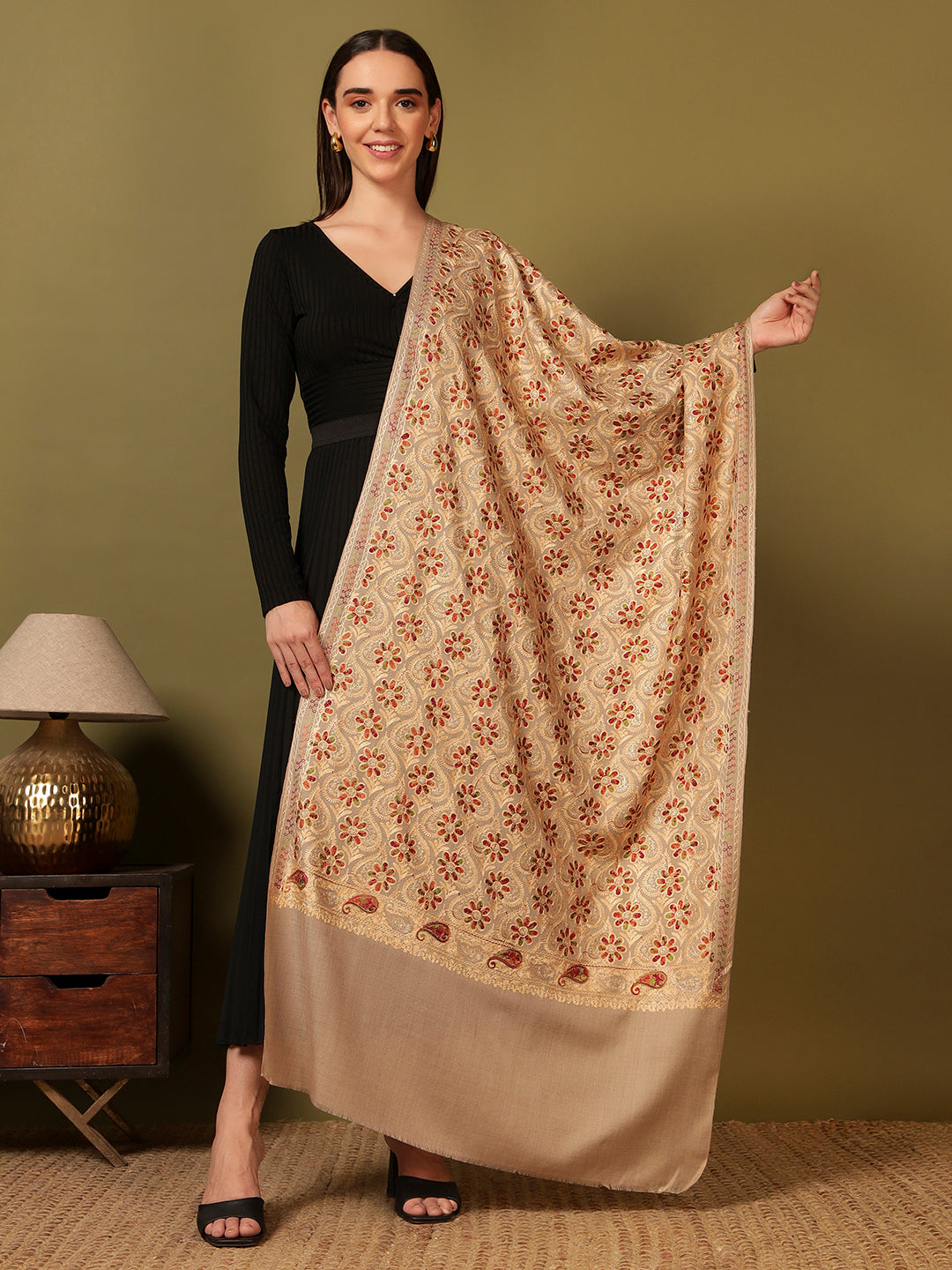 Pashmoda Women Kashish Fine Wool Nalki Embroidered Stole (Size : 71X203 CM)